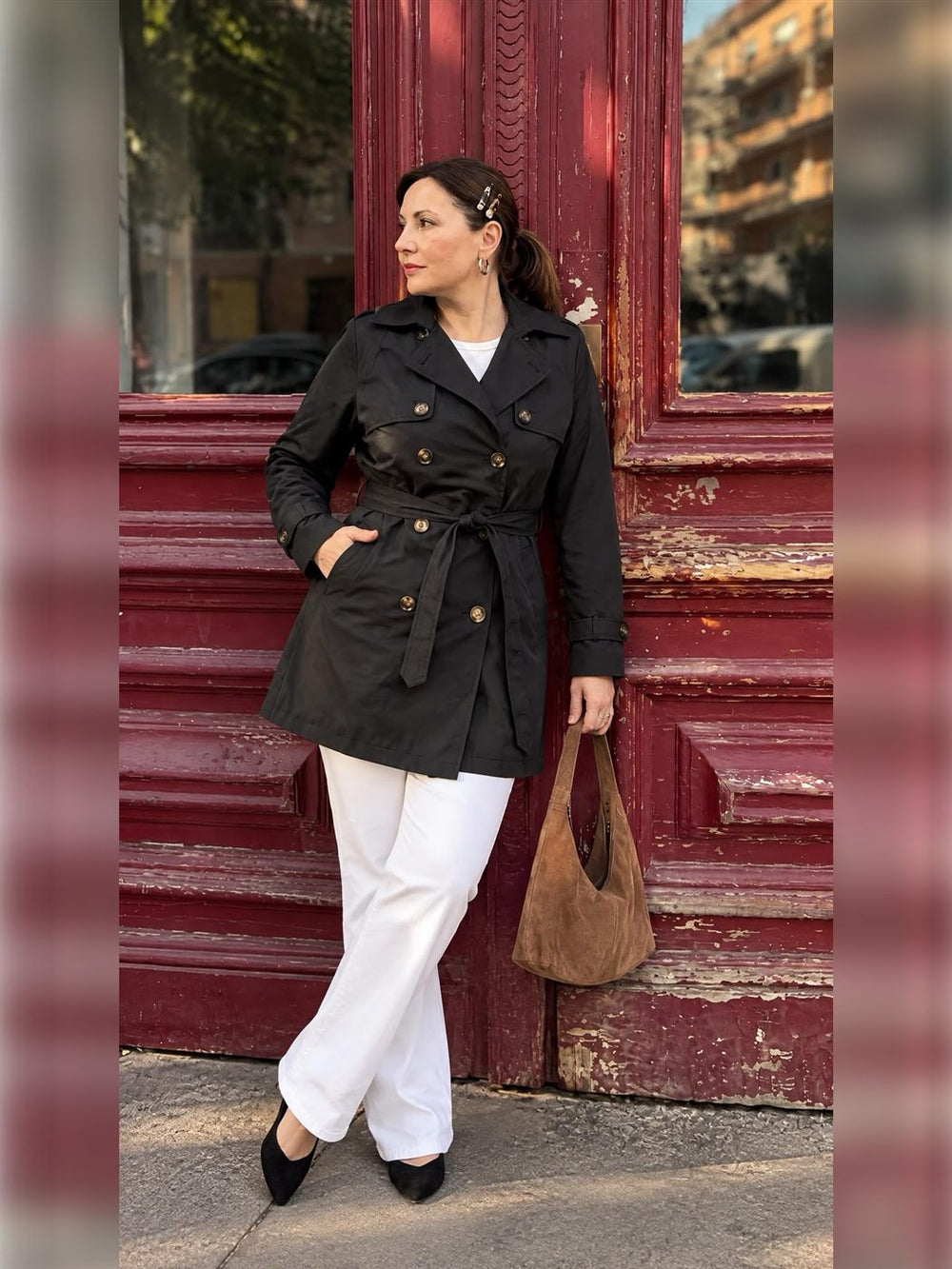 Düğmeli Trençkot - Siyah